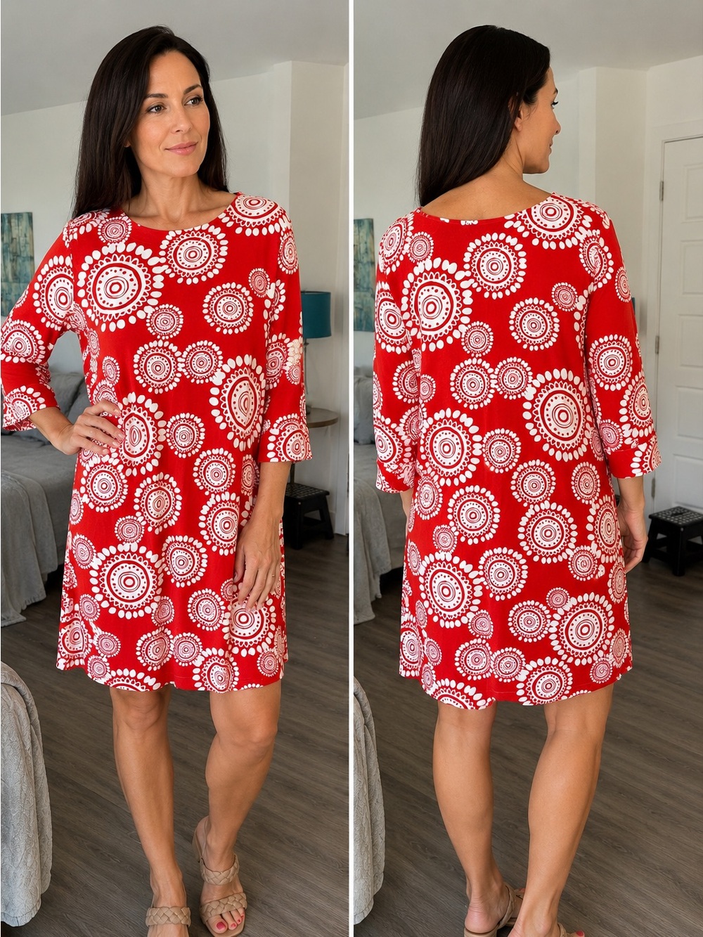 Hatley Red & White Medallion Print Tunic Dress | Size XL (Estimated)